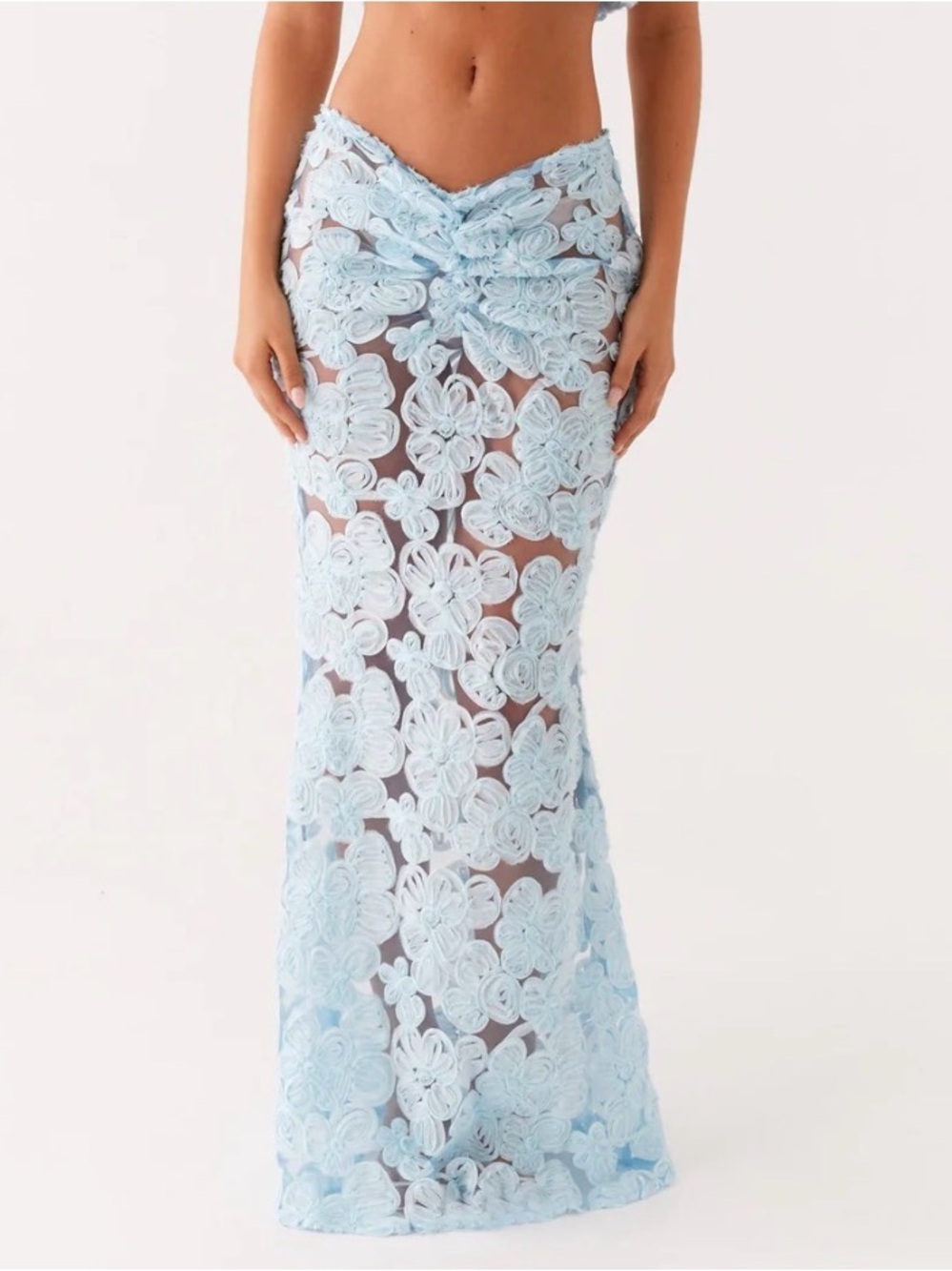 Pepper mayo Light Blue Floral Lace Sheer Skirt